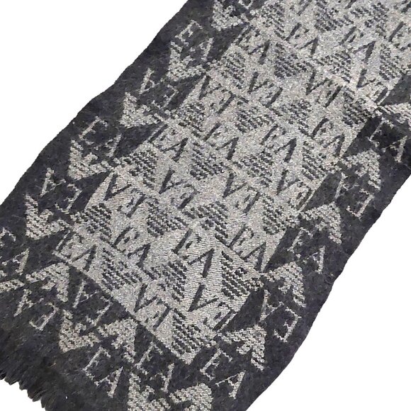 EMPORIO ARMANI Luxury Designer Black & Grey Monogram Color Block Scarf - Picture 3 of 15
